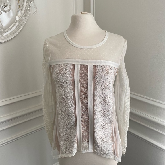 BCBG MaxAzria Addyson Blocked Lace Blouse - Picture 2 of 9